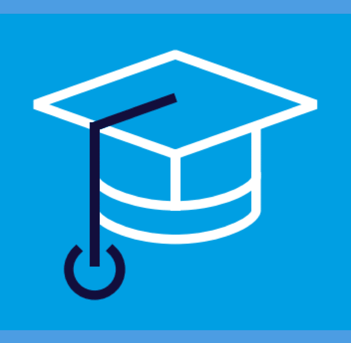 Icon of a graduate's cap with a digital power on/off symbol attached to the tassle