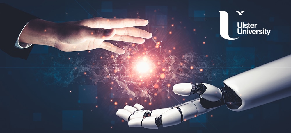 Human hand and AI hand envision digital transformation vs business transformation